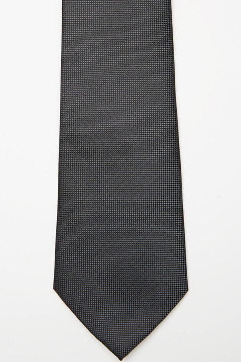 Amsterdam Silk Tie in black micro pattern, flat lay front view