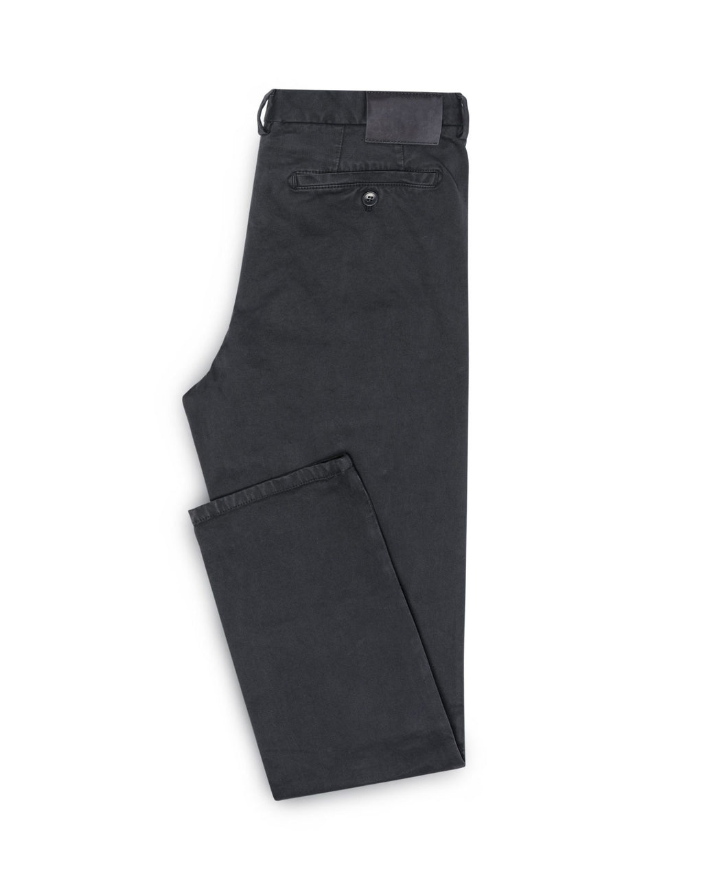 Grey Garment-Dyed Stretch Broken Twill Pants folded flat with back pocket showing