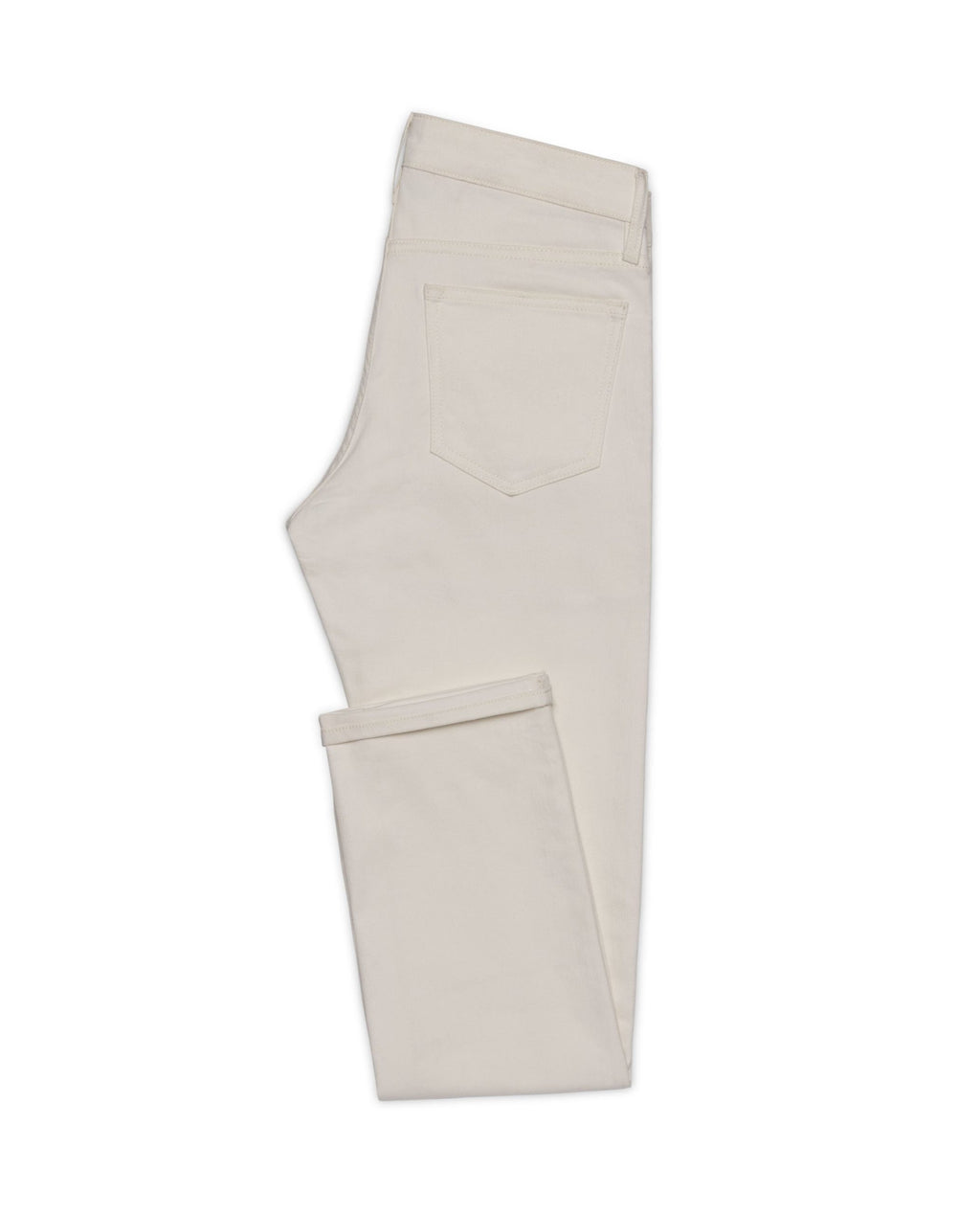 Off White Twill Stretch Jeans, folded flat lay showing the back pocket