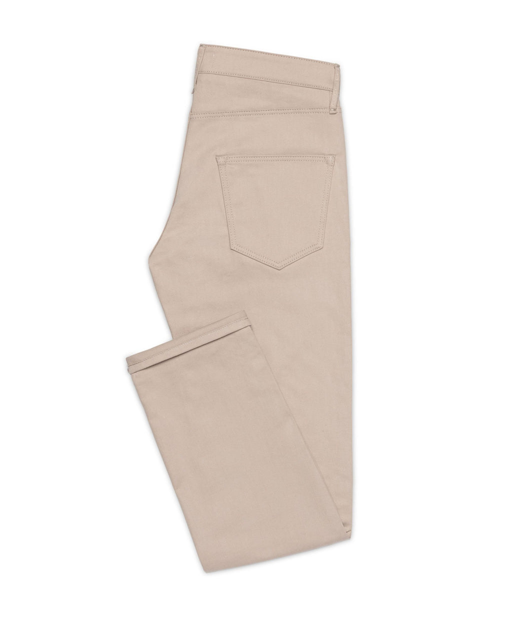 Sand Twill Stretch Jeans, folded flat lay showing the back pocket