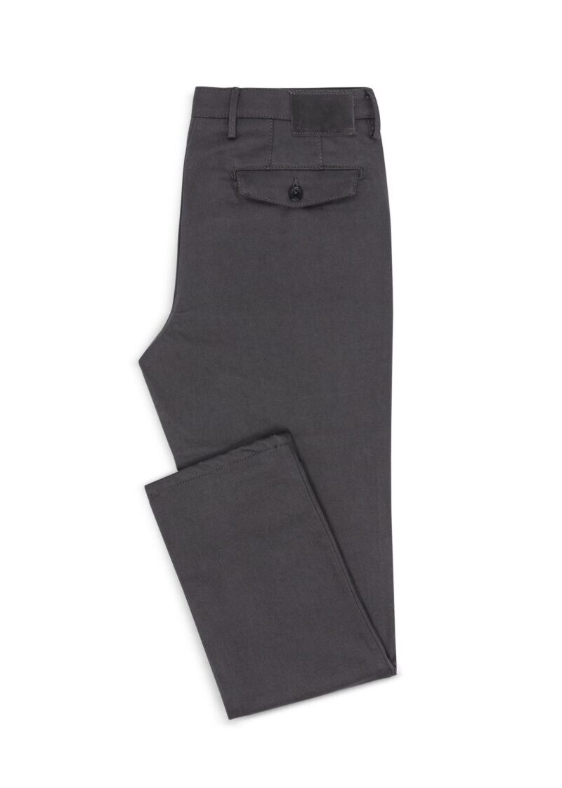 Grey Stretch Cotton Chinos folded flat with back pocket showing