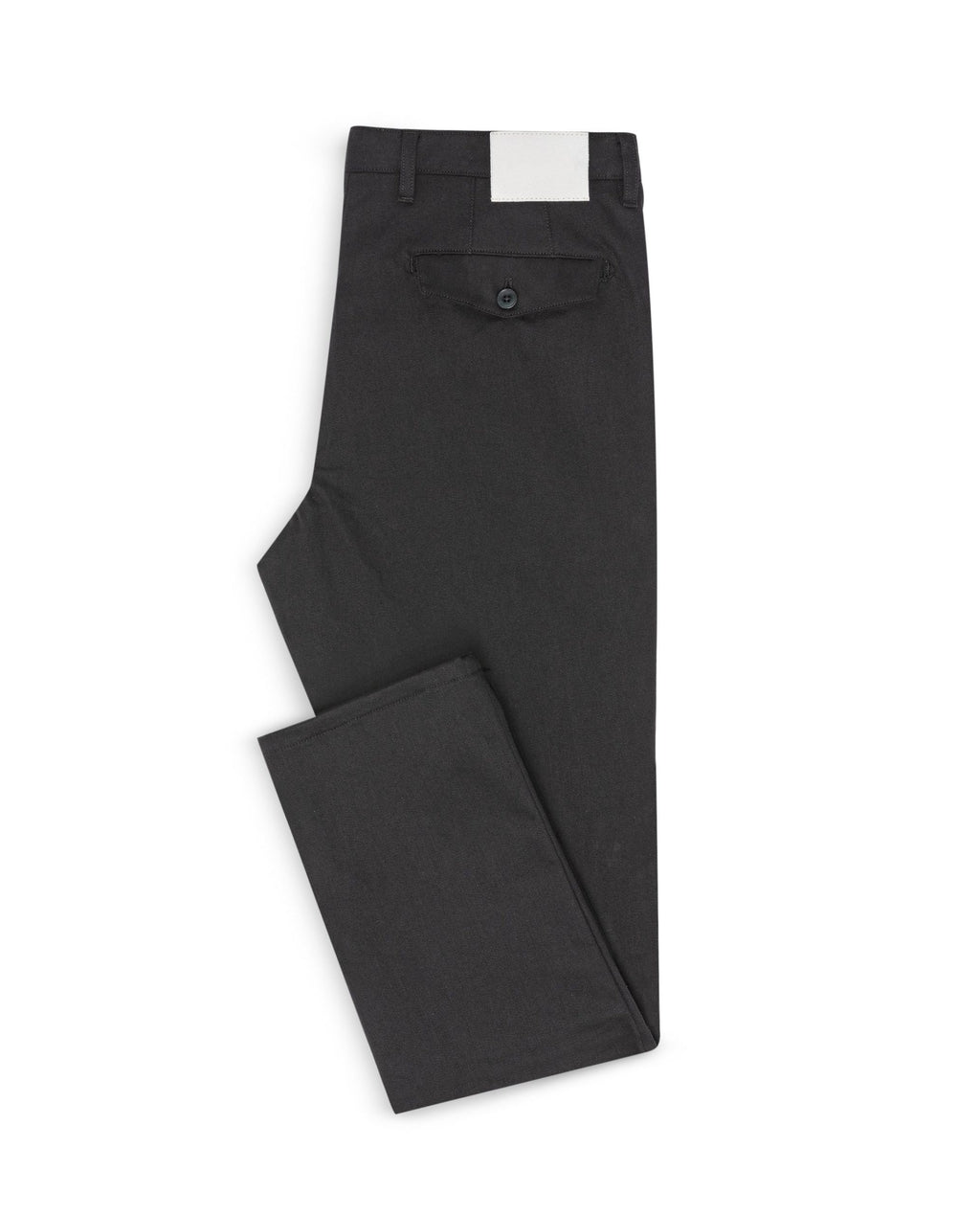 Black Twill Stretch Pants folded flat with back pocket showing
