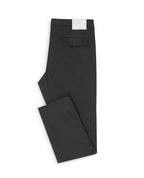 Black Twill Stretch Pants folded flat with back pocket showing