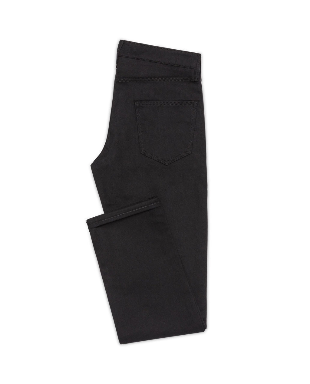 Black Twill Stretch Jeans, flat lay side view showing the back pocket