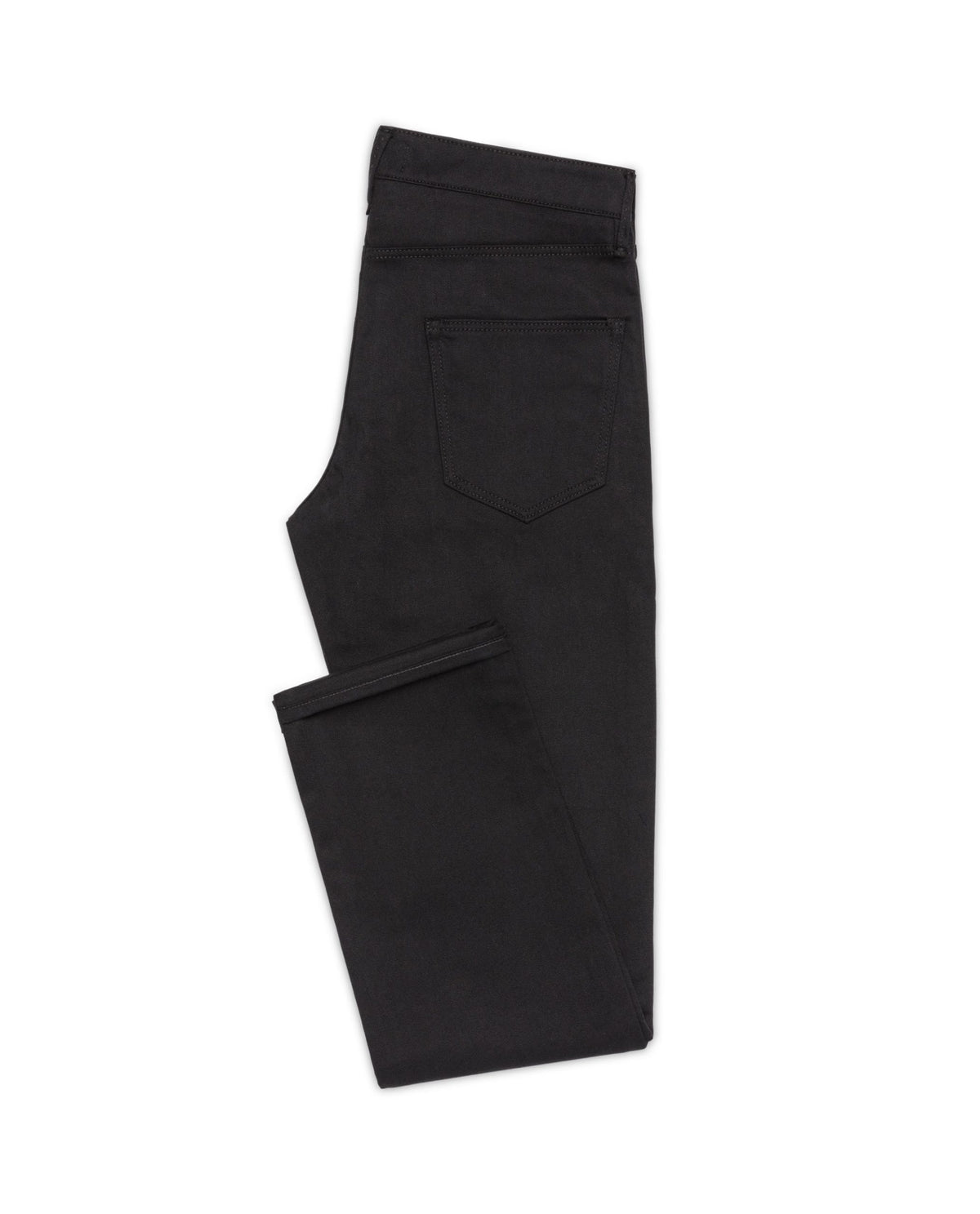 Black Twill Stretch Jeans, flat lay side view showing the back pocket