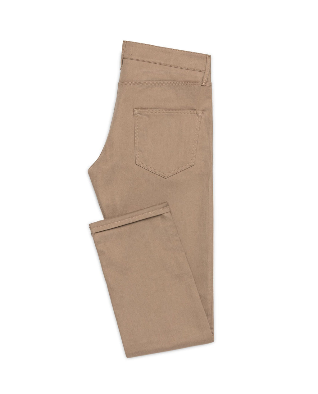 Khaki Twill Stretch Jeans, flat lay side view showing the back pocket
