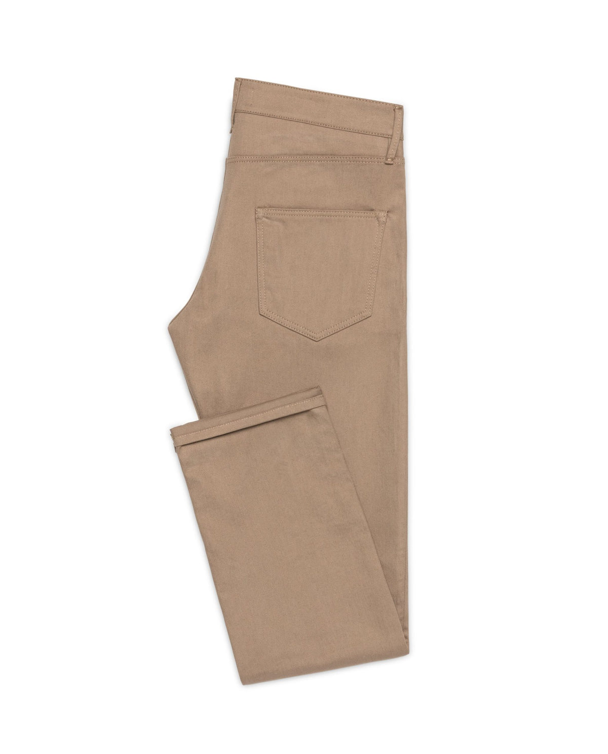 Khaki Twill Stretch Jeans, flat lay side view showing the back pocket