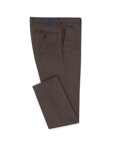 Dark Brown Twill Stretch Pants folded flat with back pocket showing