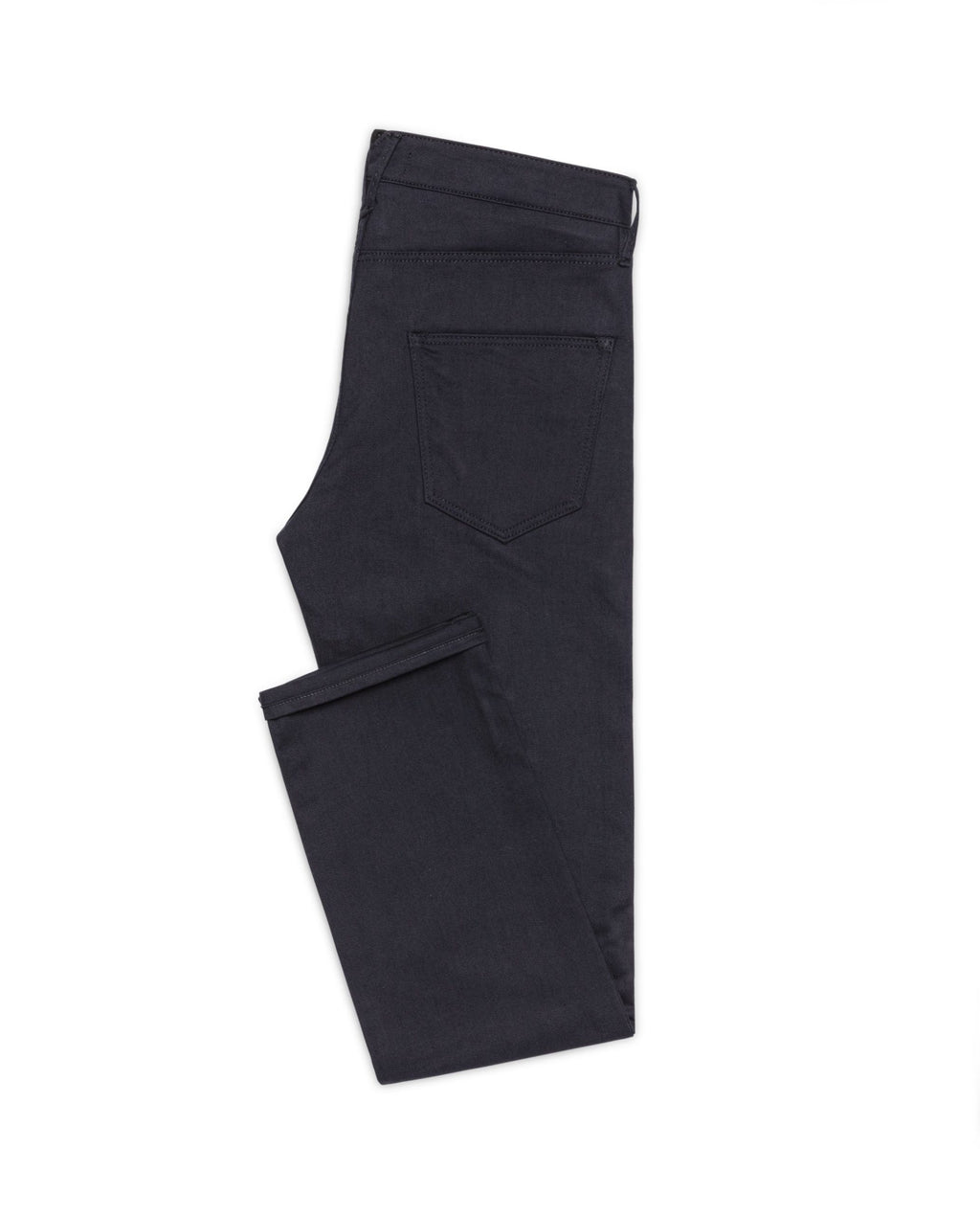 Midnight Blue Twill Stretch Jeans, flat lay side view showing the back pocket