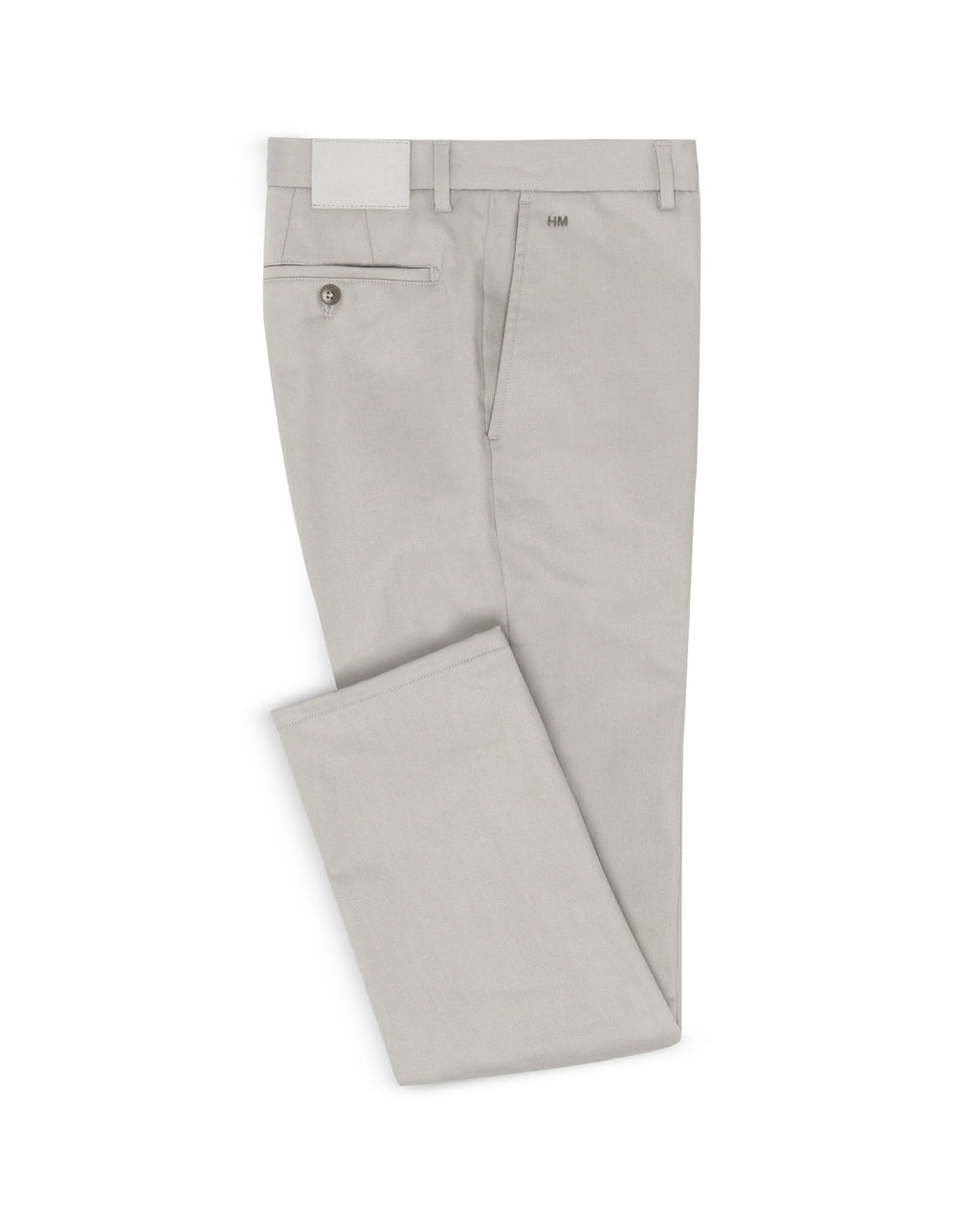 Light Grey Twill Stretch Pants in a flat lay, front and back detail