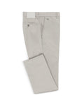 Light Grey Twill Stretch Pants in a flat lay, front and back detail