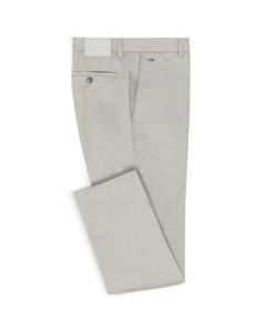 Light Grey Twill Stretch Pants in a flat lay, front and back detail