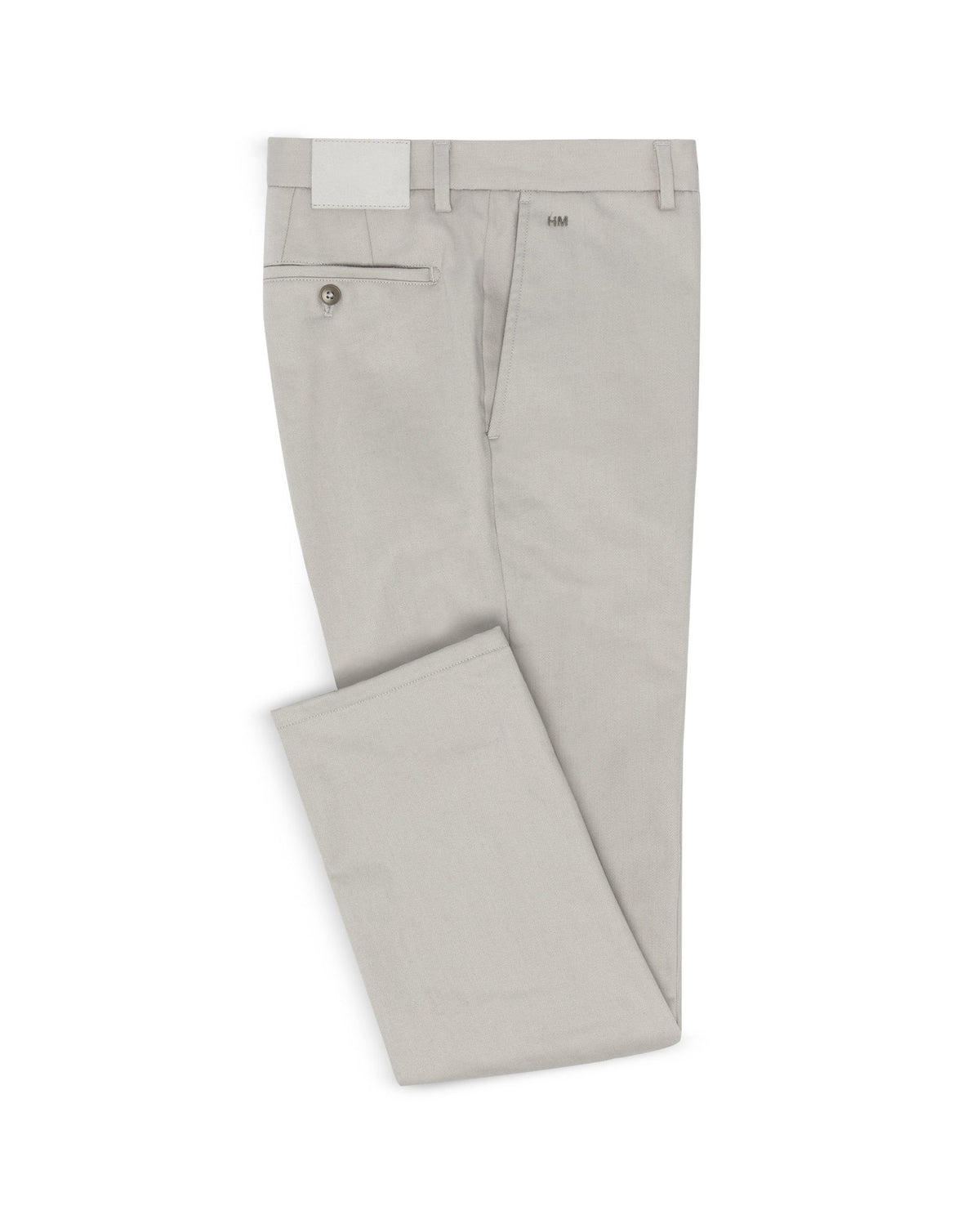 Light Grey Twill Stretch Pants in a flat lay, front and back detail