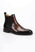 The Lorenzo Brown Leather Chelsea Boots, single boot product shot on white background