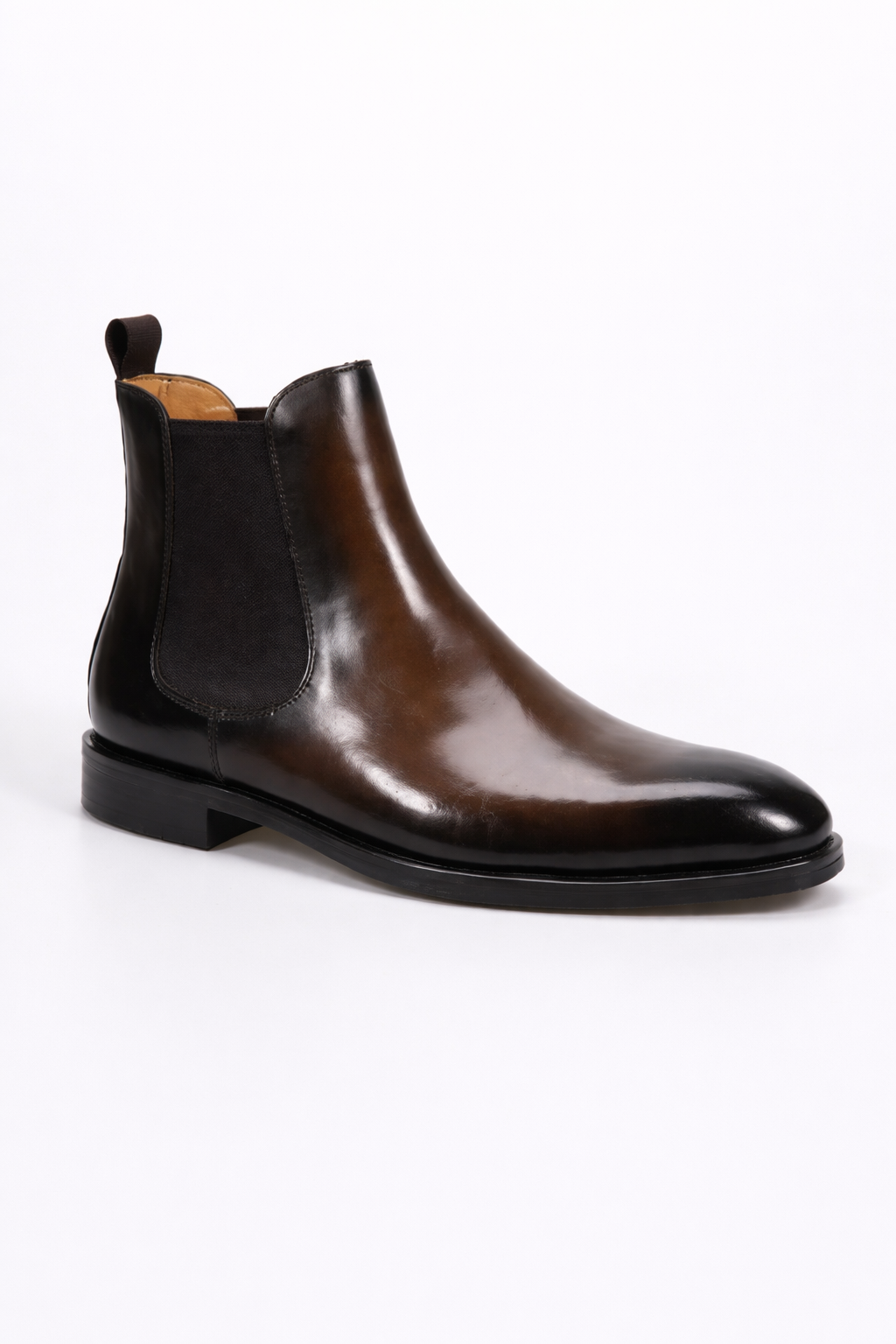 The Lorenzo Brown Leather Chelsea Boots, single boot product shot on white background