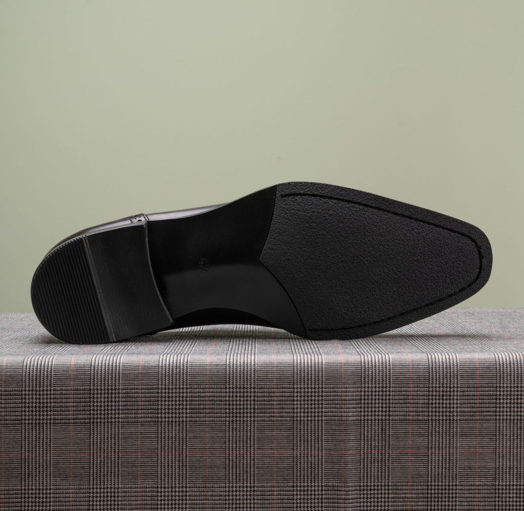 The Friar Black Leather Double Monk, close-up of the sole tread