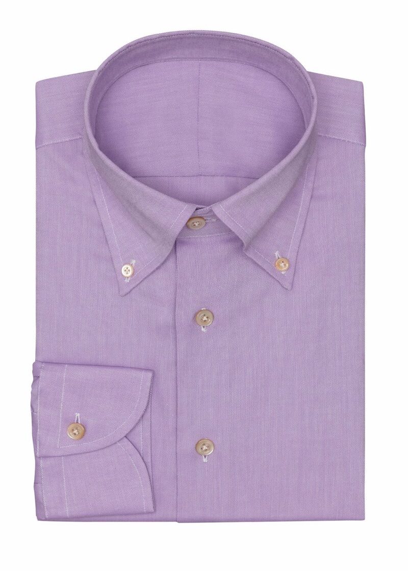 Lavender Stretch Shirt folded flat, showing collar, button placket and cuff