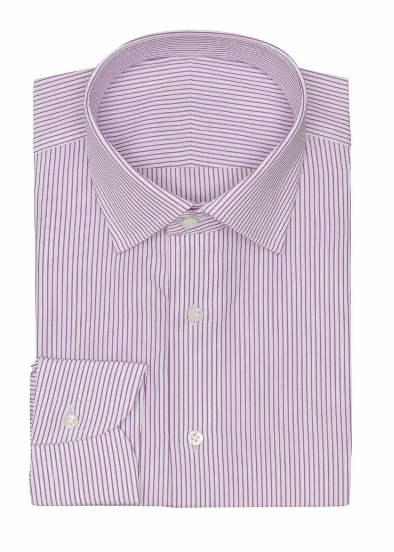 Lilac Pin Stripe Shirt folded flat, showing the collar and cuff