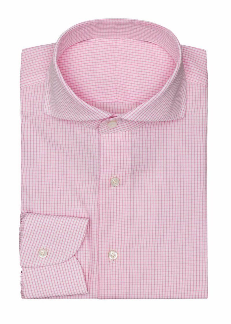 Pink Mini Check Shirt folded flat, showing the collar and cuff