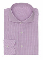 Lilac Mini Check Shirt folded flat, showing the collar and cuff
