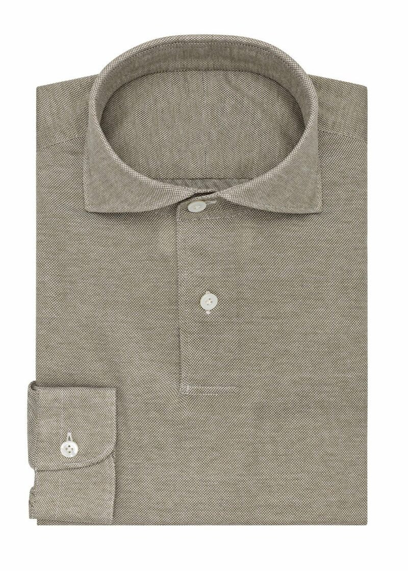 Mid Green Popover Shirt folded flat, showing the collar and placket