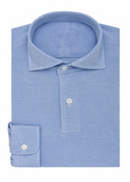 Mid Blue Popover Shirt folded flat, showing the collar and placket