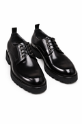 The Barmani Thick-Soled Business Black Derby pair, angled view on a plain background