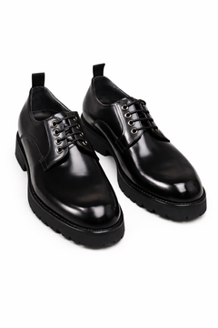 The Barmani Thick-Soled Business Black Derby pair, angled view on a plain background
