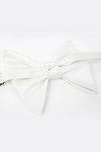 White floppy self-tie bow tie, angled view of the knot