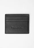 Fagan Leather Card Holder in black pebbled leather, front view with logo