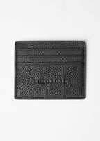 Fagan Leather Card Holder in black pebbled leather, front view with logo