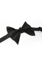 Black diamond point pre-tied bow tie, angled view of the knot
