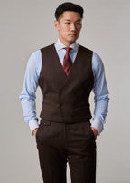 Lexington Brown Suit waistcoat worn without the jacket, full front view on a model