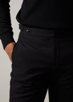 Gotham Noir Black Chinos, close-up of the waistband and side-adjuster buttons
