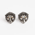 Gunmetal Lion Cufflinks pair, front view close-up of the lion face detail