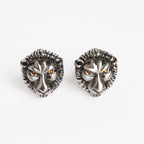 Gunmetal Lion Cufflinks pair, front view close-up of the lion face detail