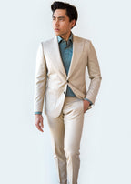 San Polo Cream Wool Suit, side profile walking shot with a hand in the pocket