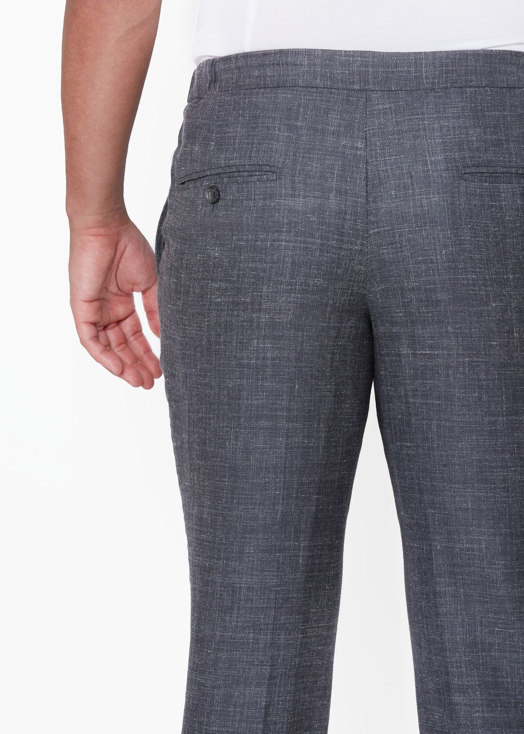 Fitzroy Charcoal Drawstring Pants, close-up back view showing the pocket