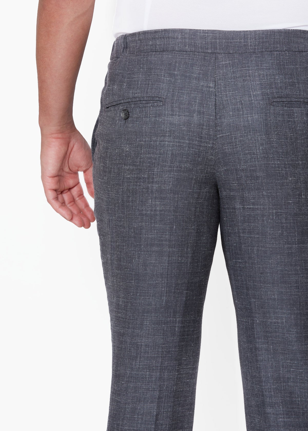 Fitzroy Charcoal Drawstring Pants, close-up back view showing the pocket