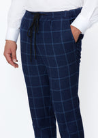 Rodeo Drive Blue Windowpane Pants, close-up of the drawstring waistband