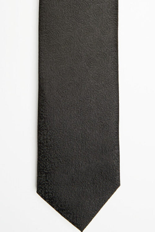 Dubai Tie Black Paisley Pattern in a flat lay, full length front view