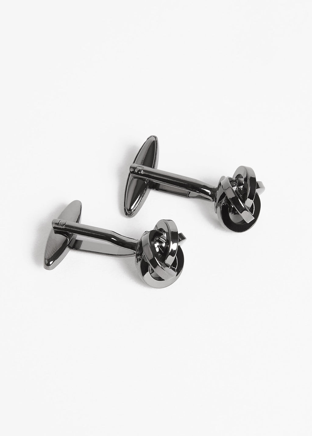 Gunmetal Twist Cufflinks shown overlapping at a close angle on a white background