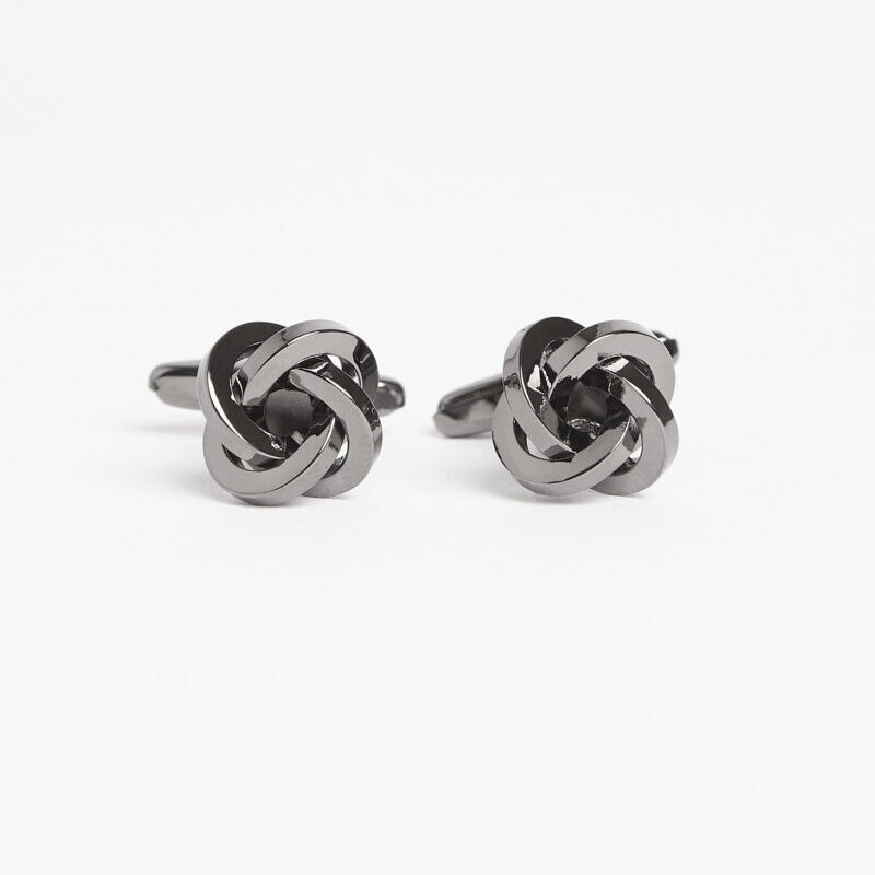 Gunmetal Twist Cufflinks, front-on view of the matching knot-design pair