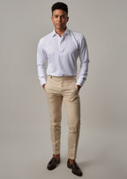 PureEase White Popover Shirt, full front view on a model with beige trousers