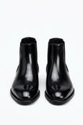The Lorenzo Black Leather Chelsea Boots, front view of the pair on a white background