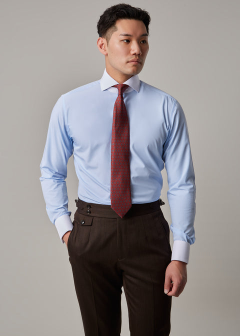 Sterling Banker's Shirt with contrast collar, worn with a tie on a model