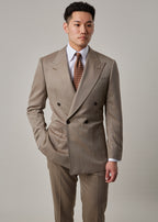 Parkside Light Brown Suit, closer front crop on a model with jacket buttoned