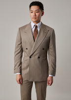 Parkside Light Brown Suit, three-quarter front crop on a model, jacket buttoned