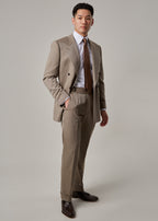 Parkside Light Brown Suit on a model, angled full front view with jacket open