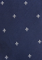 Montreal Silk Tie Blue Fleur de Lis, close-up of the woven fleur-de-lis pattern
